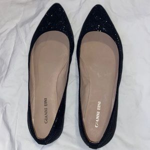 Gianni Bini Black Sparkly Pointed Toe Flats-7.5